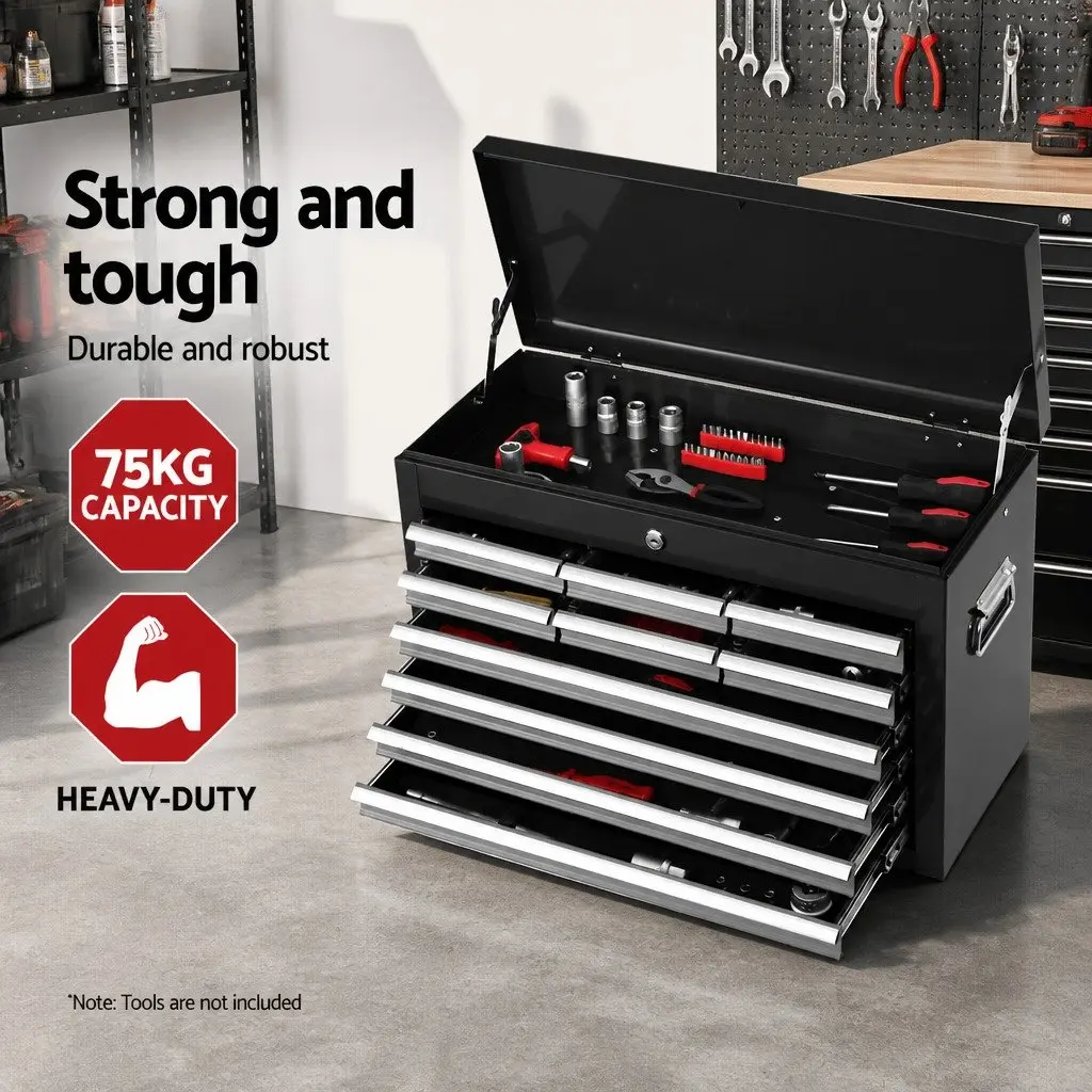 10 Drawer Tool Box Cabinet Steel Black Grey