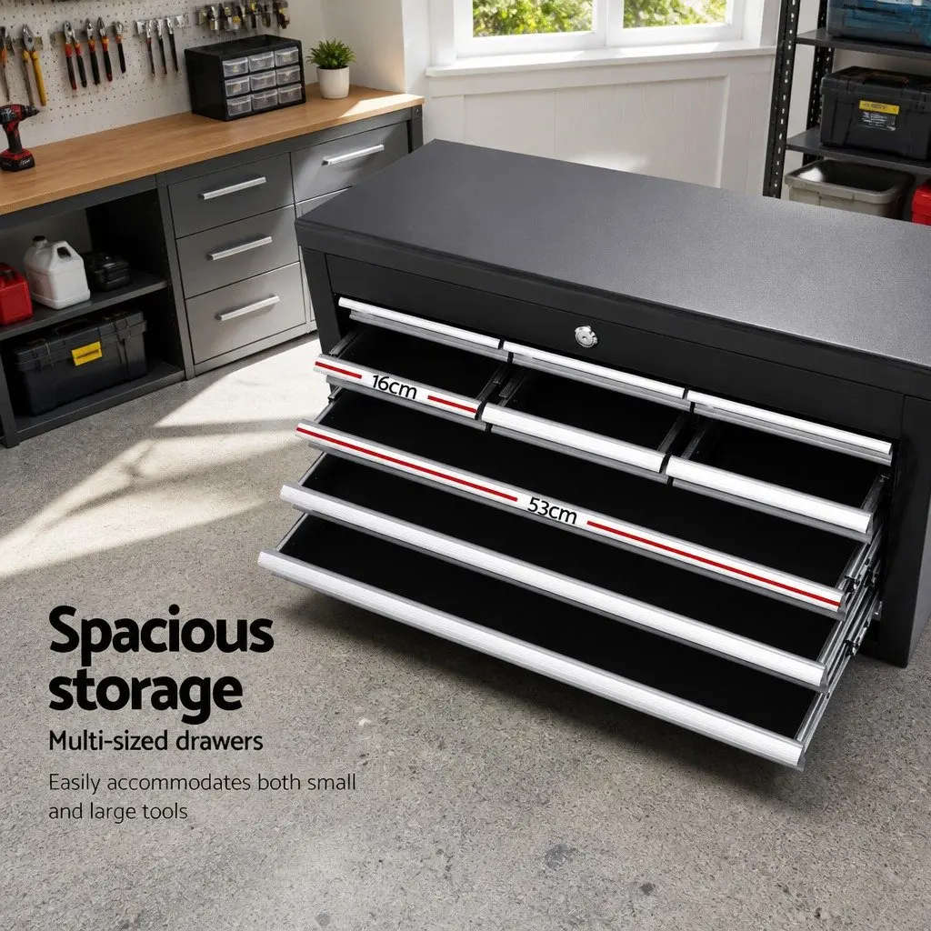 10 Drawer Tool Box Cabinet Steel Black Grey
