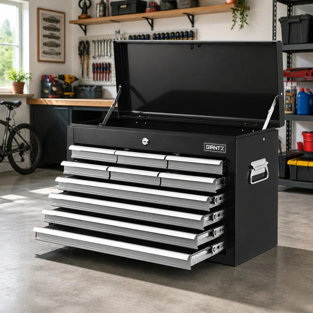 10 Drawer Tool Box Cabinet Steel Black Grey