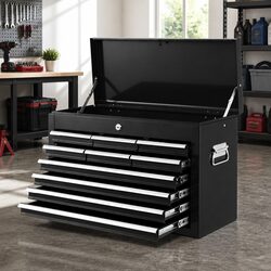 10 Drawer Tool Box Cabinet Chest Storage Organiser Garage Workshop Black Steel