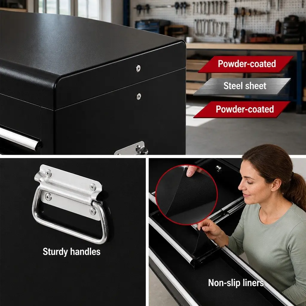 Tool Cabinet Steel 10 Drawer Storage Chest Black 60cm W x 26cm D x 38cm H