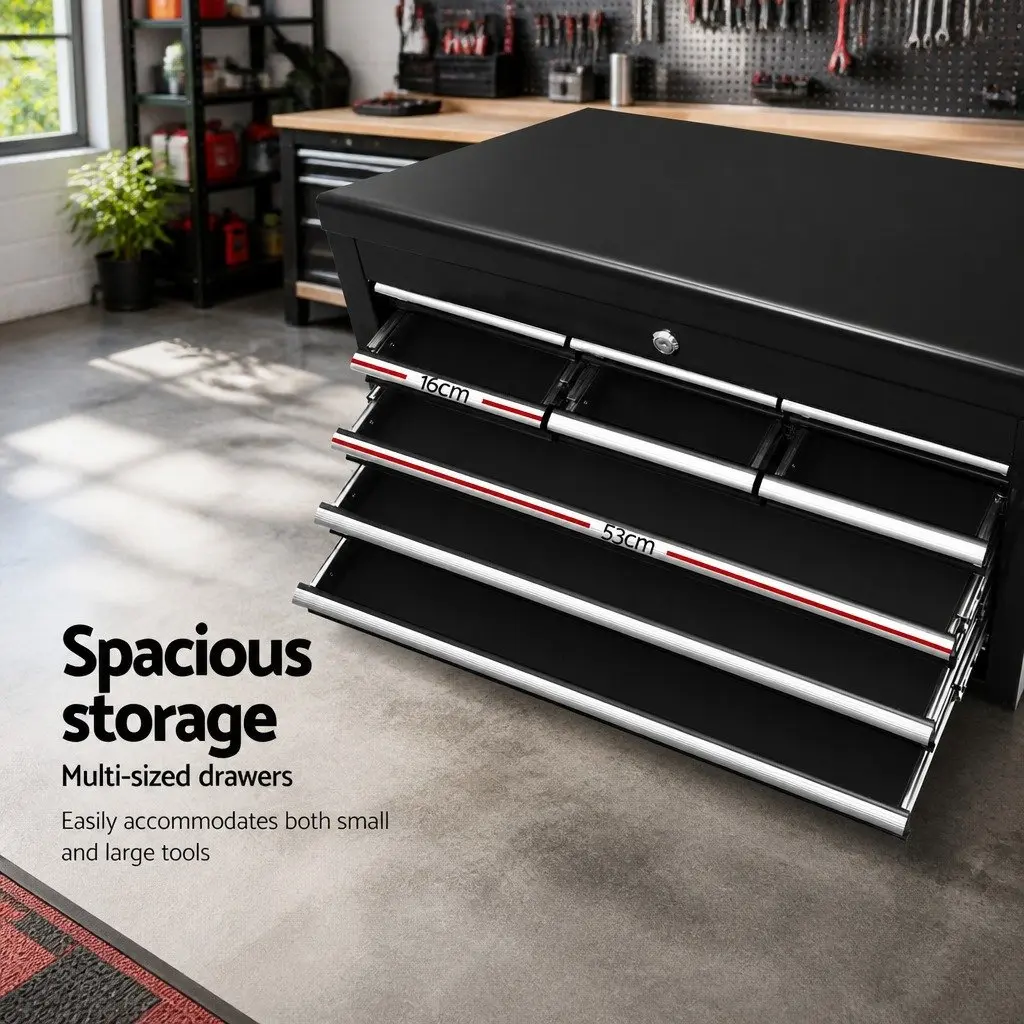 Tool Cabinet Steel 10 Drawer Storage Chest Black 60cm W x 26cm D x 38cm H