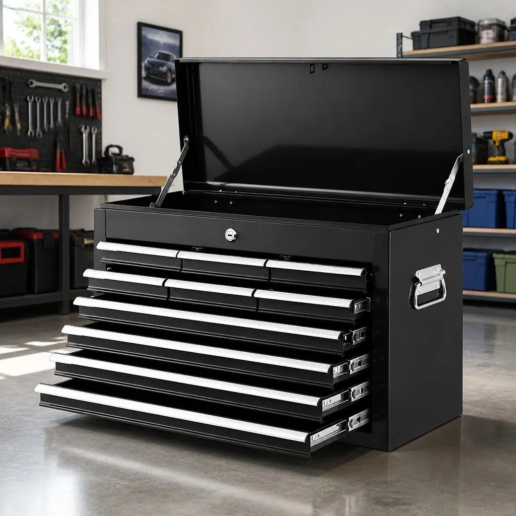 Tool Cabinet Steel 10 Drawer Storage Chest Black 60cm W x 26cm D x 38cm H
