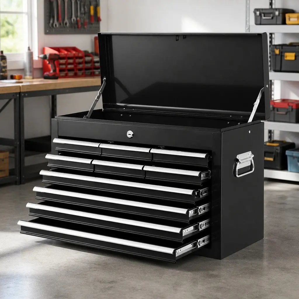 Tool Cabinet Steel 10 Drawer Storage Chest Black 60cm W x 26cm D x 38cm H