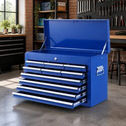 10 Drawer Tool Box Cabinet Chest Storage Organiser Garage Workshop Blue Steel