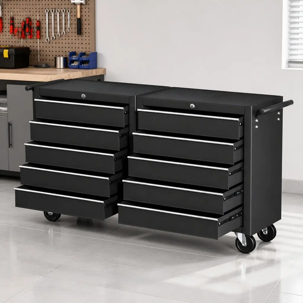 Tool Chest Trolley Steel 10 Drawer Storage Cabinet Organizer Black