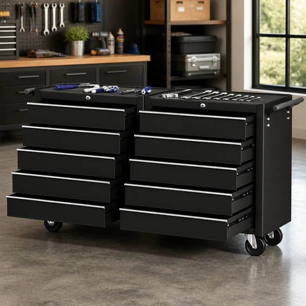 Tool Chest Trolley Steel 10 Drawer Storage Cabinet Organizer Black