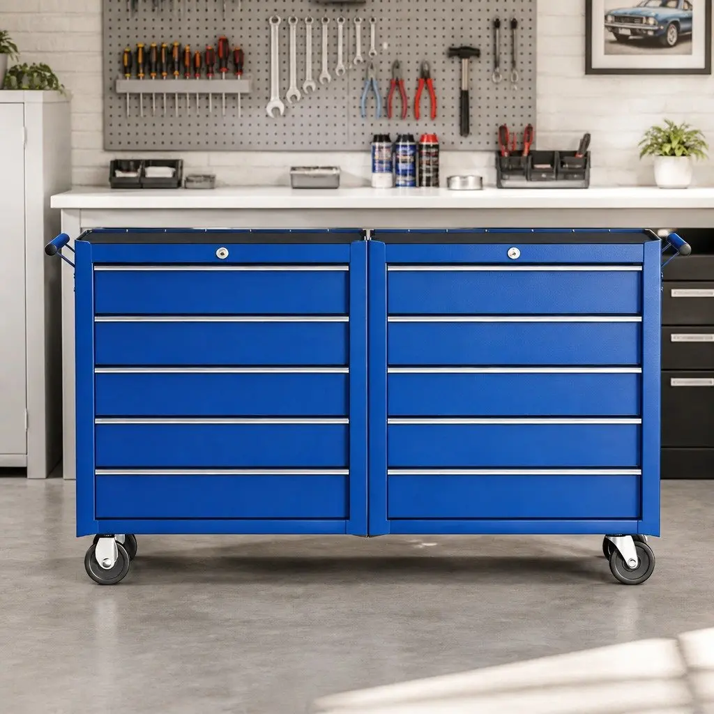 Tool Storage Trolley Heavy Duty Steel Construction 10 Drawers Blue