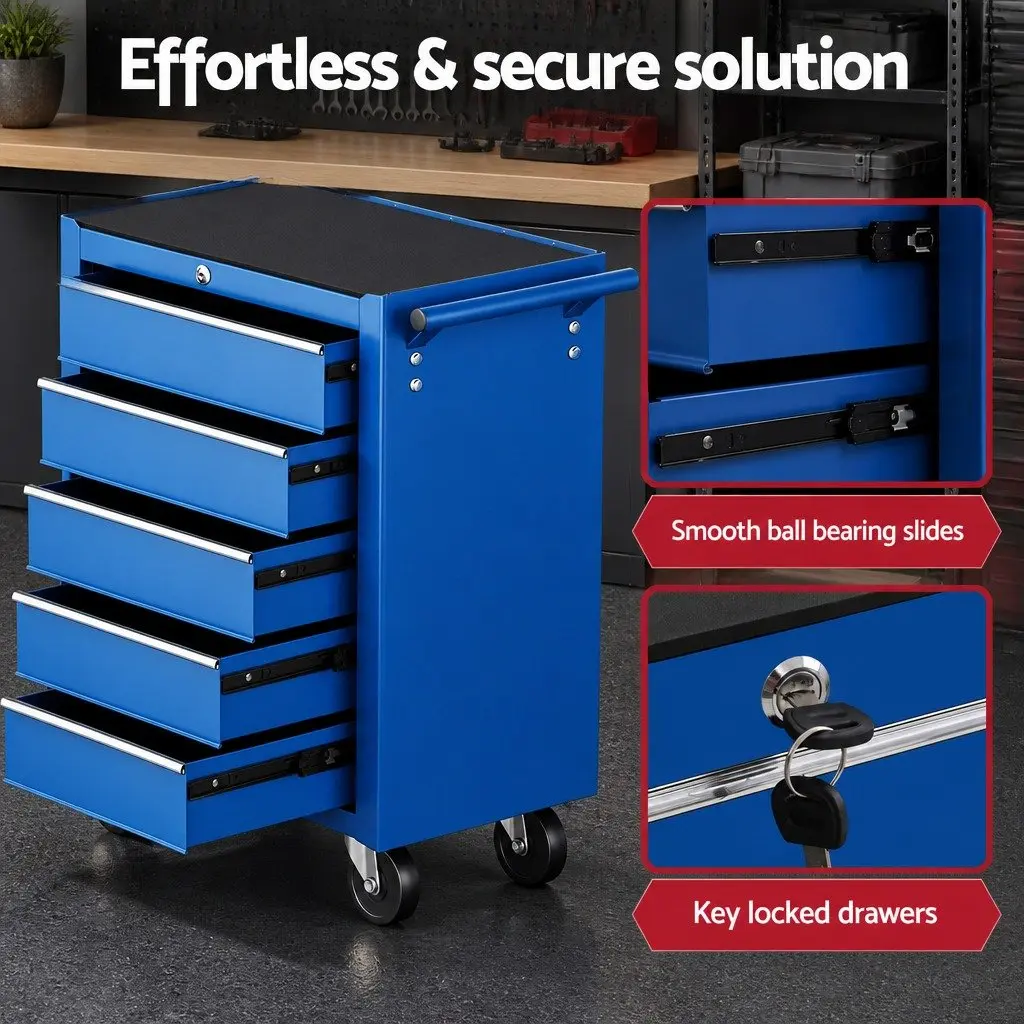 Tool Storage Trolley Heavy Duty Steel Construction 10 Drawers Blue