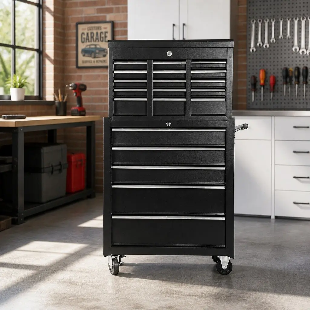 Tool Cabinet Chest Steel 14 Drawer Mobile Trolley Black 61.5cm x 33cm x 112cm