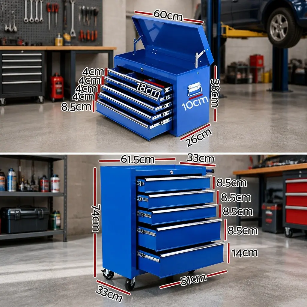 Tool Cabinet Steel 14 Drawer Mobile Trolley Blue