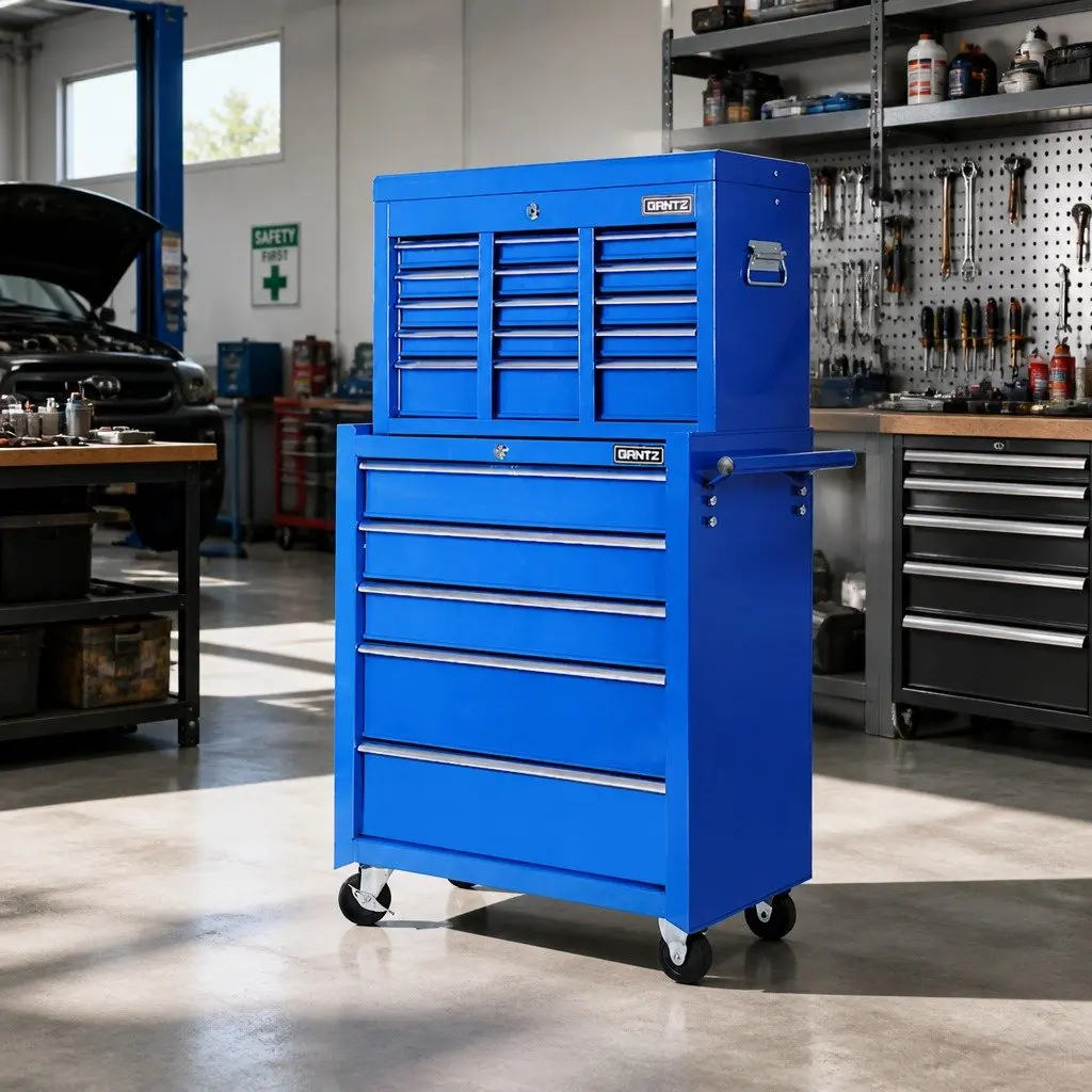 Tool Cabinet Steel 14 Drawer Mobile Trolley Blue