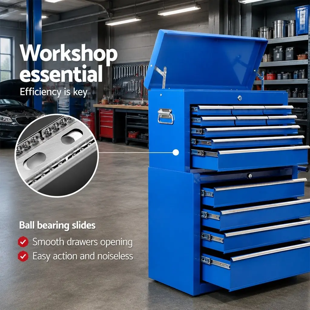 Tool Cabinet Steel 14 Drawer Mobile Trolley Blue