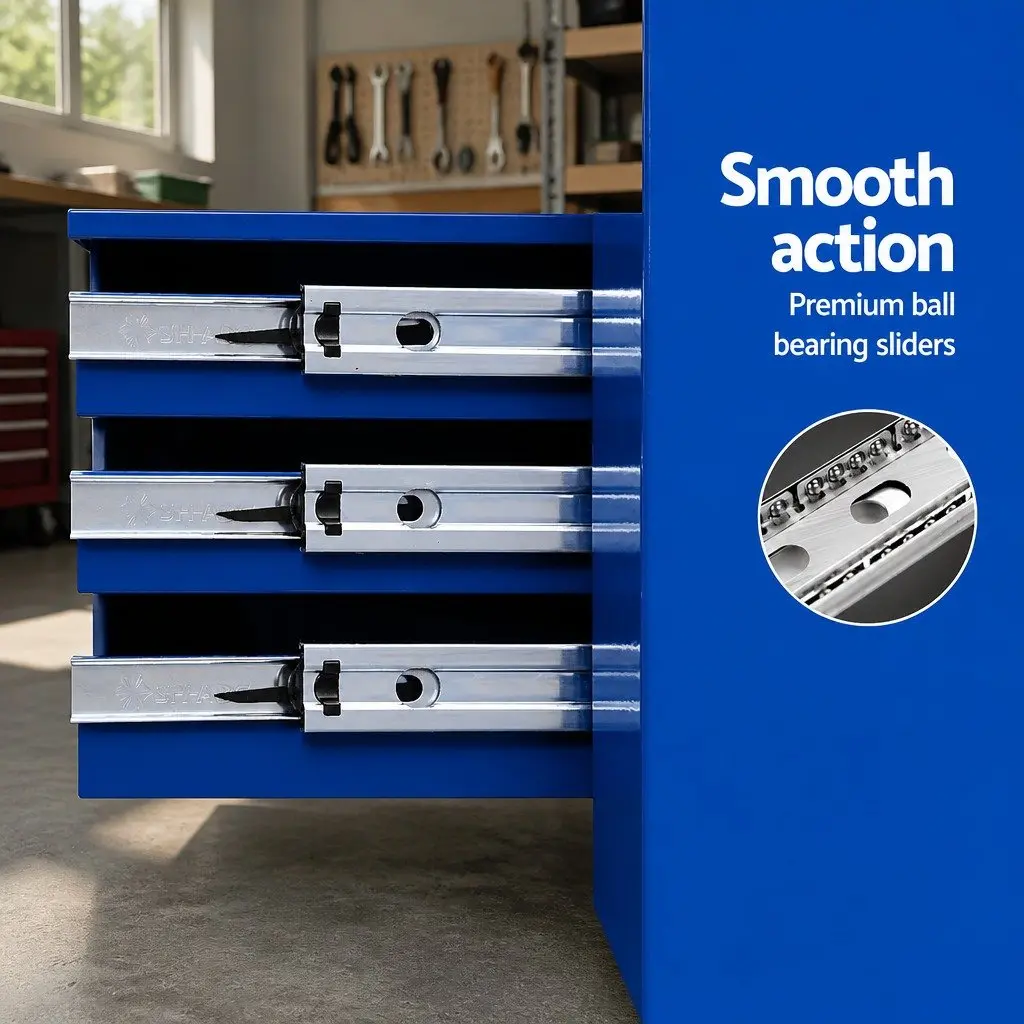 Tool Chest Trolley Cabinet 16 Drawers Storage Cart Garage Workshop Blue Steel