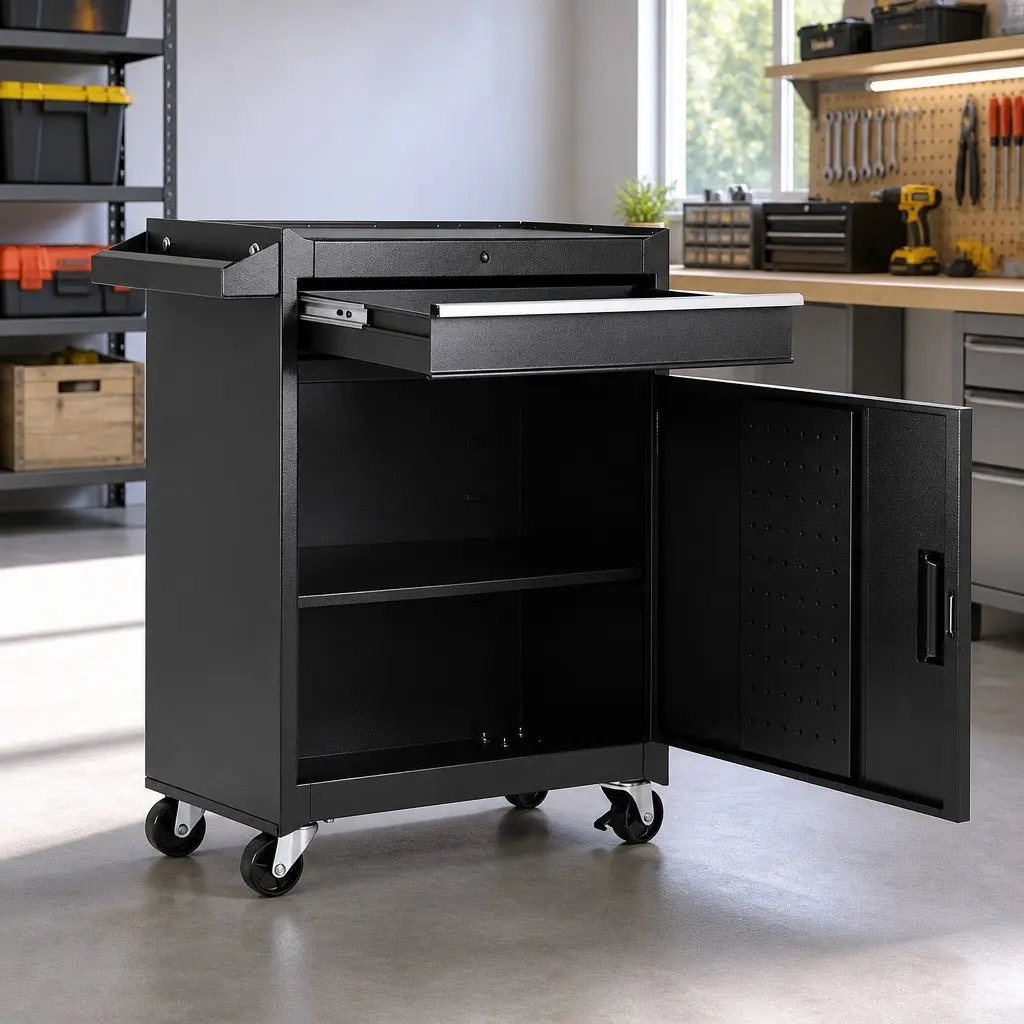 Tool Chest Trolley Cabinet Rolling Toolbox Steel Black 51.5cm x 28cm x 70cm