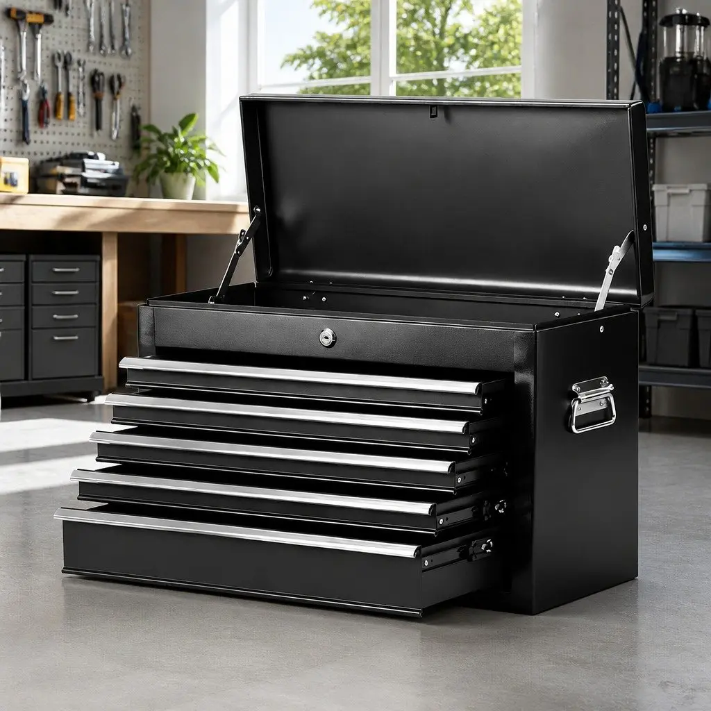 Tool Chest Black Steel 5 Drawer Lockable Garage Storage Organiser 60cm x 26cm x 35cm