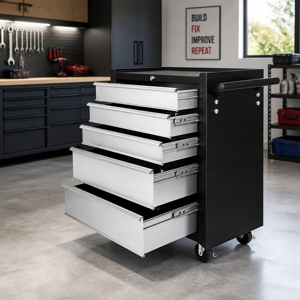 5 Drawer Tool Trolley Steel Construction Garage Organizer Black or Grey 61.5cm x 33cm x 74cm