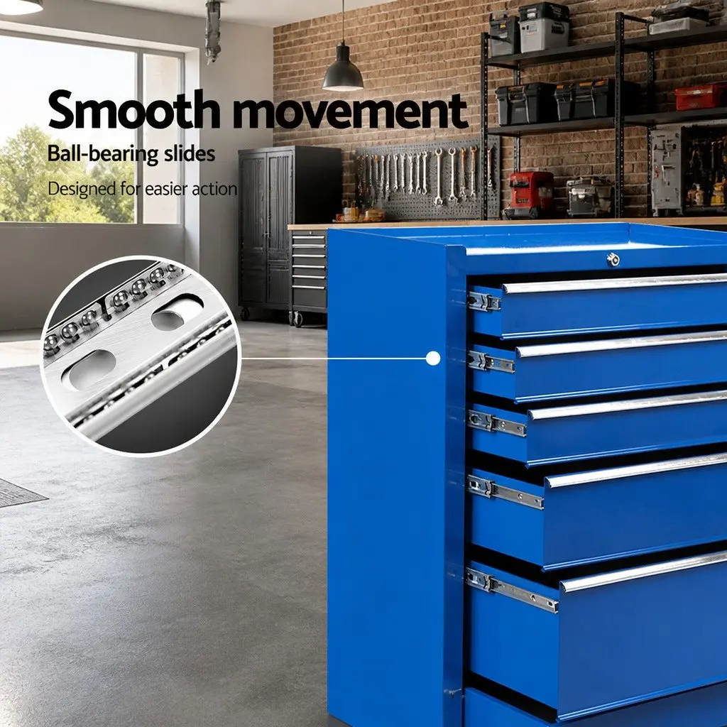 Tool Cabinet Steel 5 Drawer Trolley Storage Organizer Blue