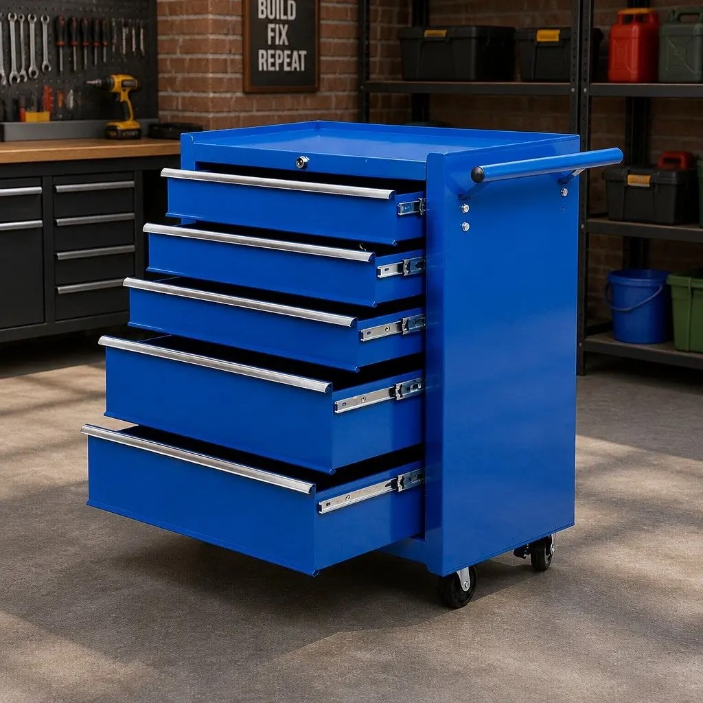 Tool Cabinet Steel 5 Drawer Trolley Storage Organizer Blue
