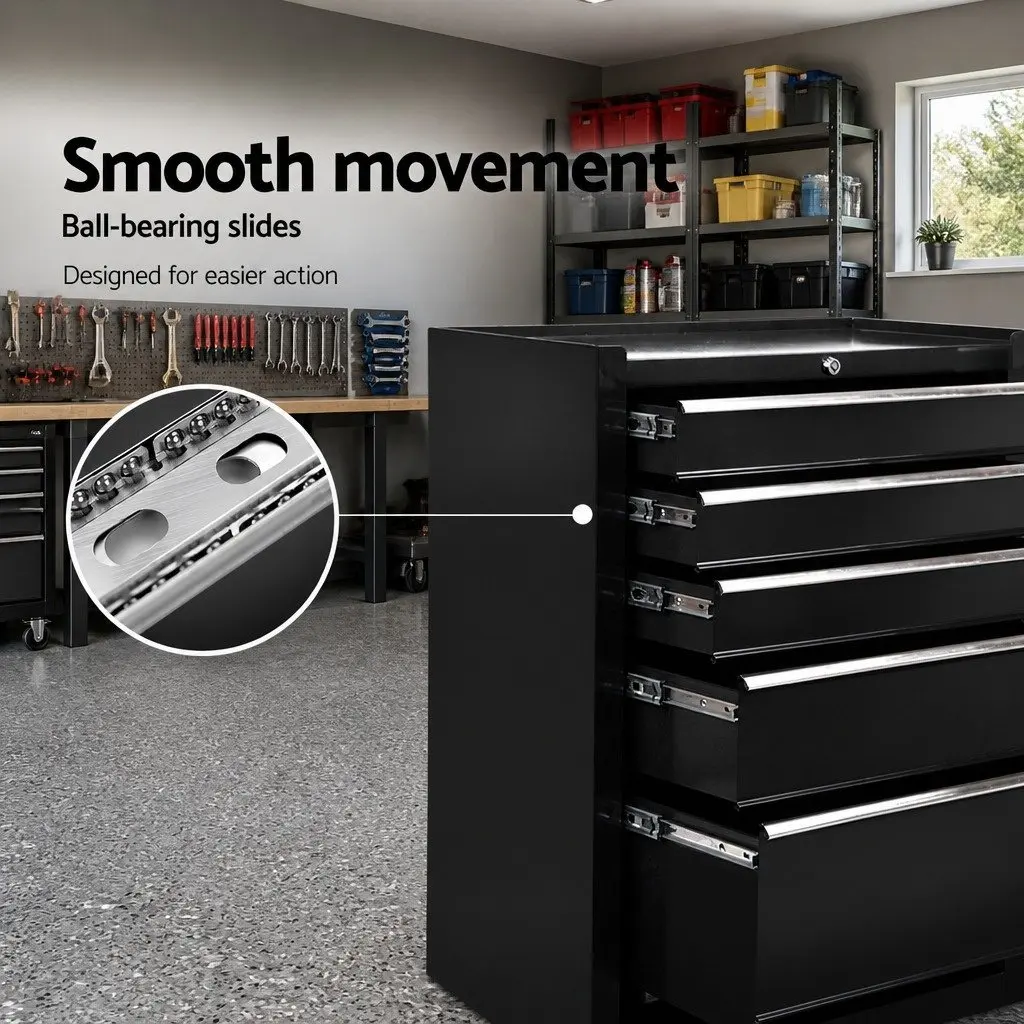 Tool Cabinet Steel 5 Drawer Trolley Black
