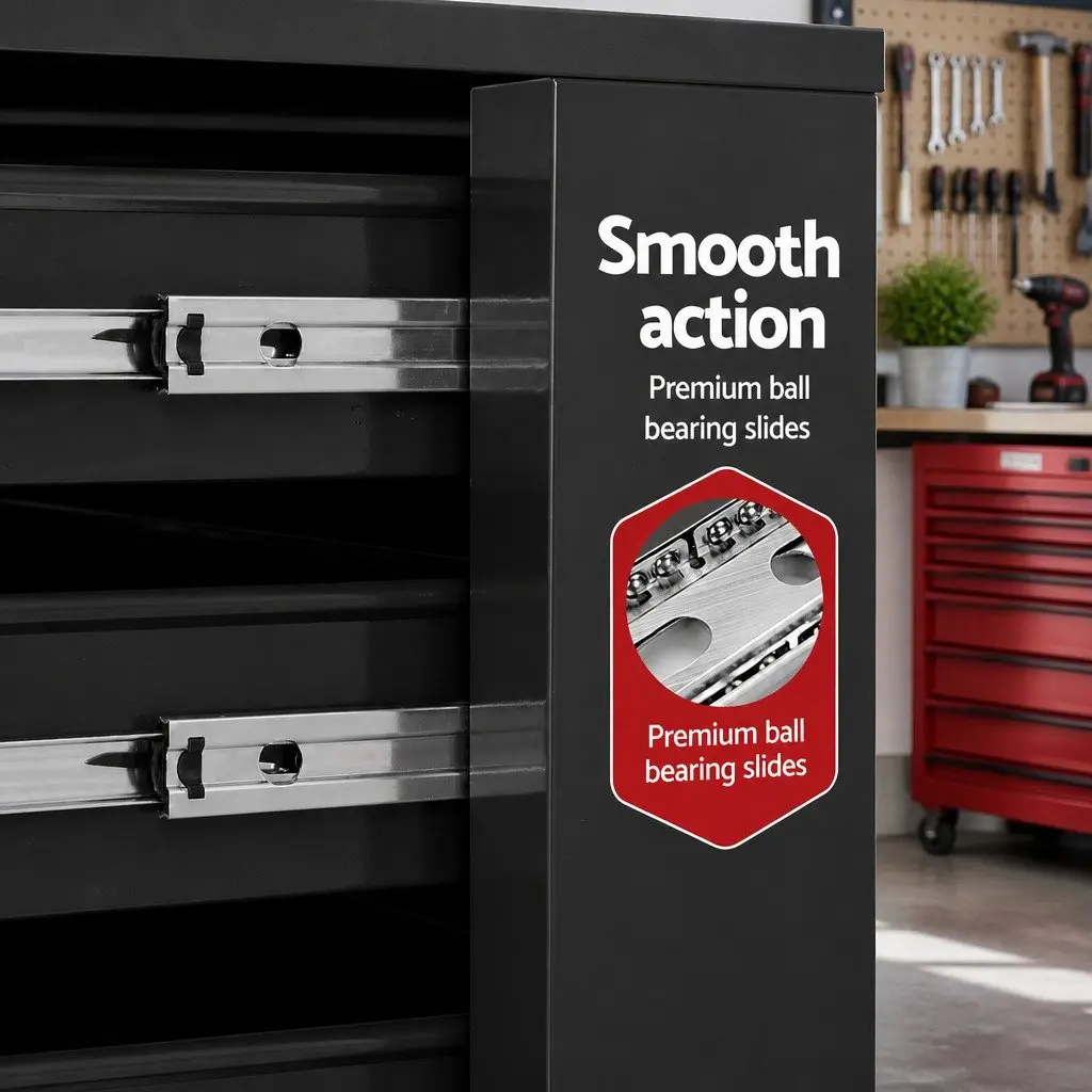 Tool Cabinet Storage Trolley Black Steel 6 Drawer Mobile Workshop Unit with Lockable Mechanism and 360 Degree Wheels