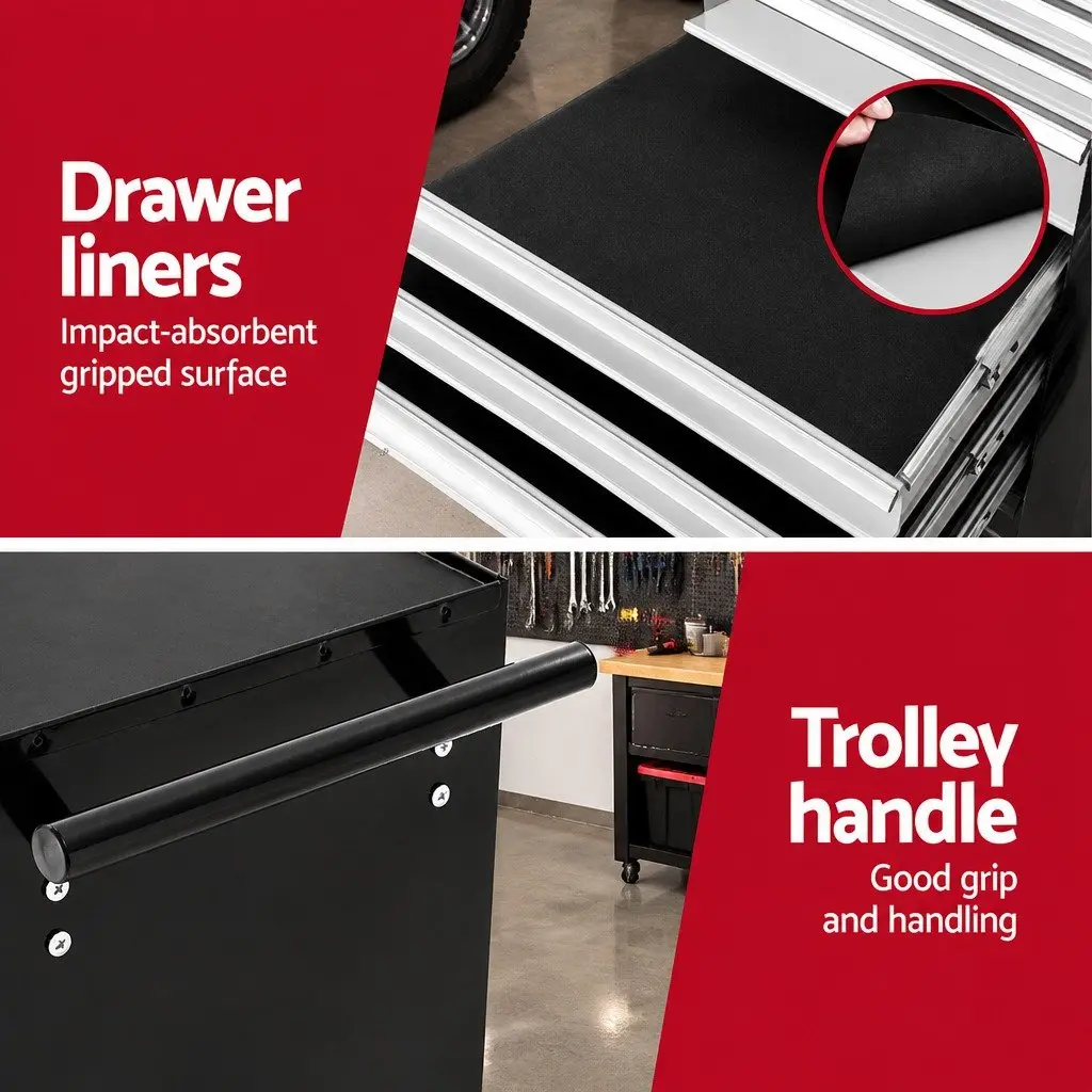 7 Drawer Tool Box Trolley Cabinet Storage Chest Steel Black