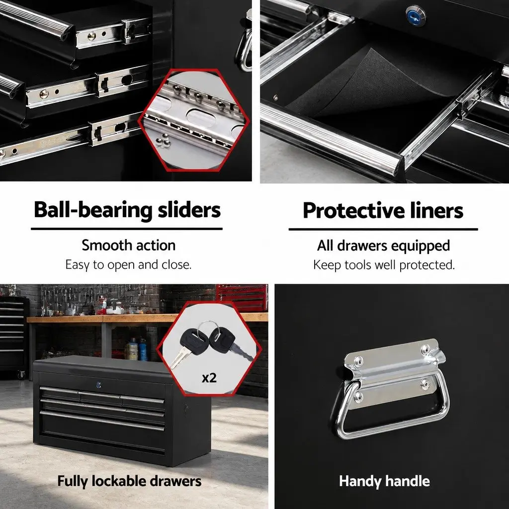 7 Drawer Tool Box Chest Trolley Steel Mobile Storage Cabinet Black