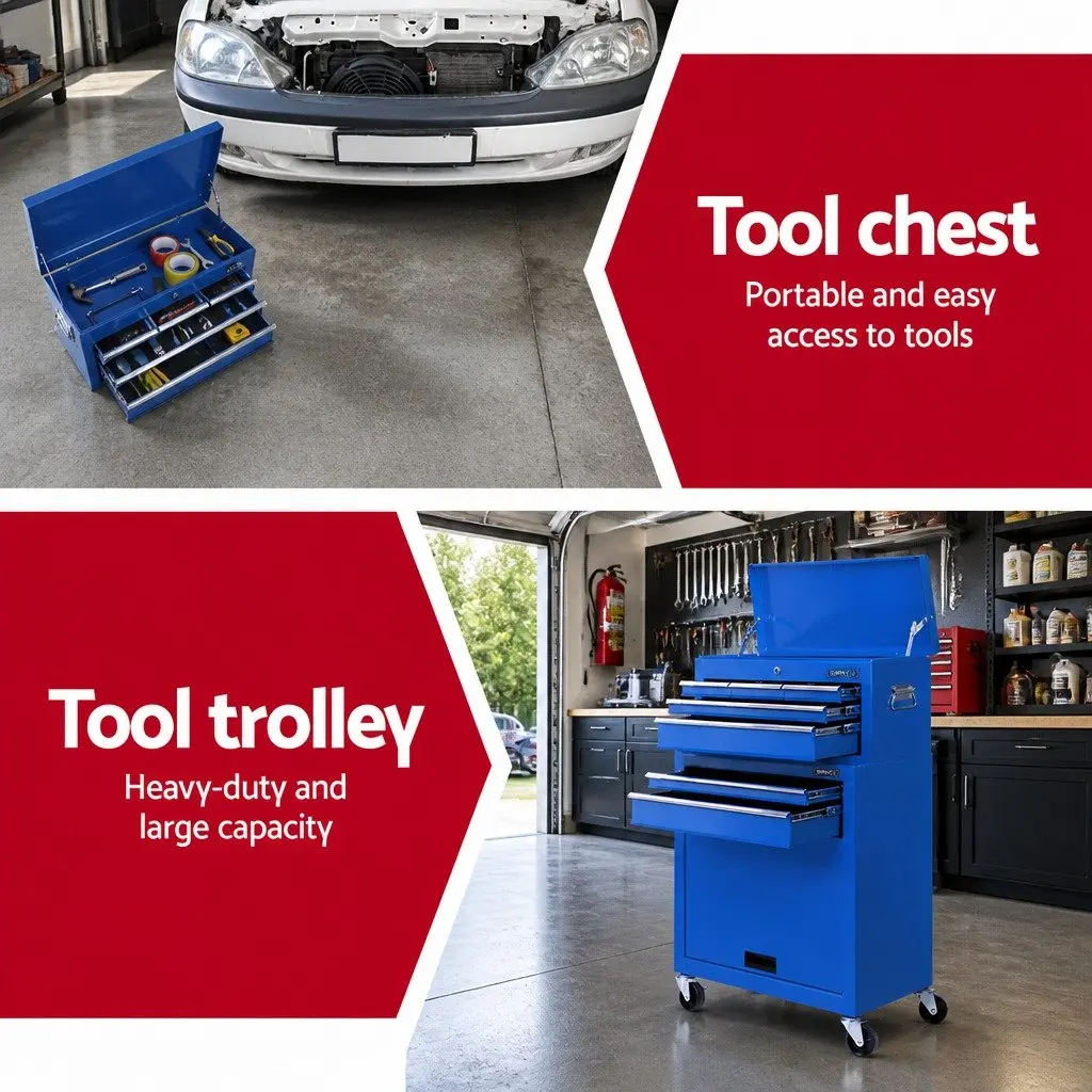 Tool Cabinet Steel 7 Drawer Storage Trolley Organizer Blue