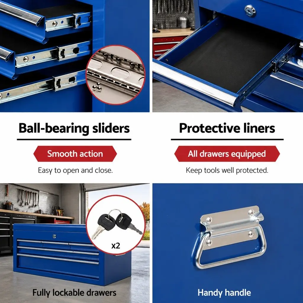 Tool Cabinet Steel 7 Drawer Storage Trolley Organizer Blue