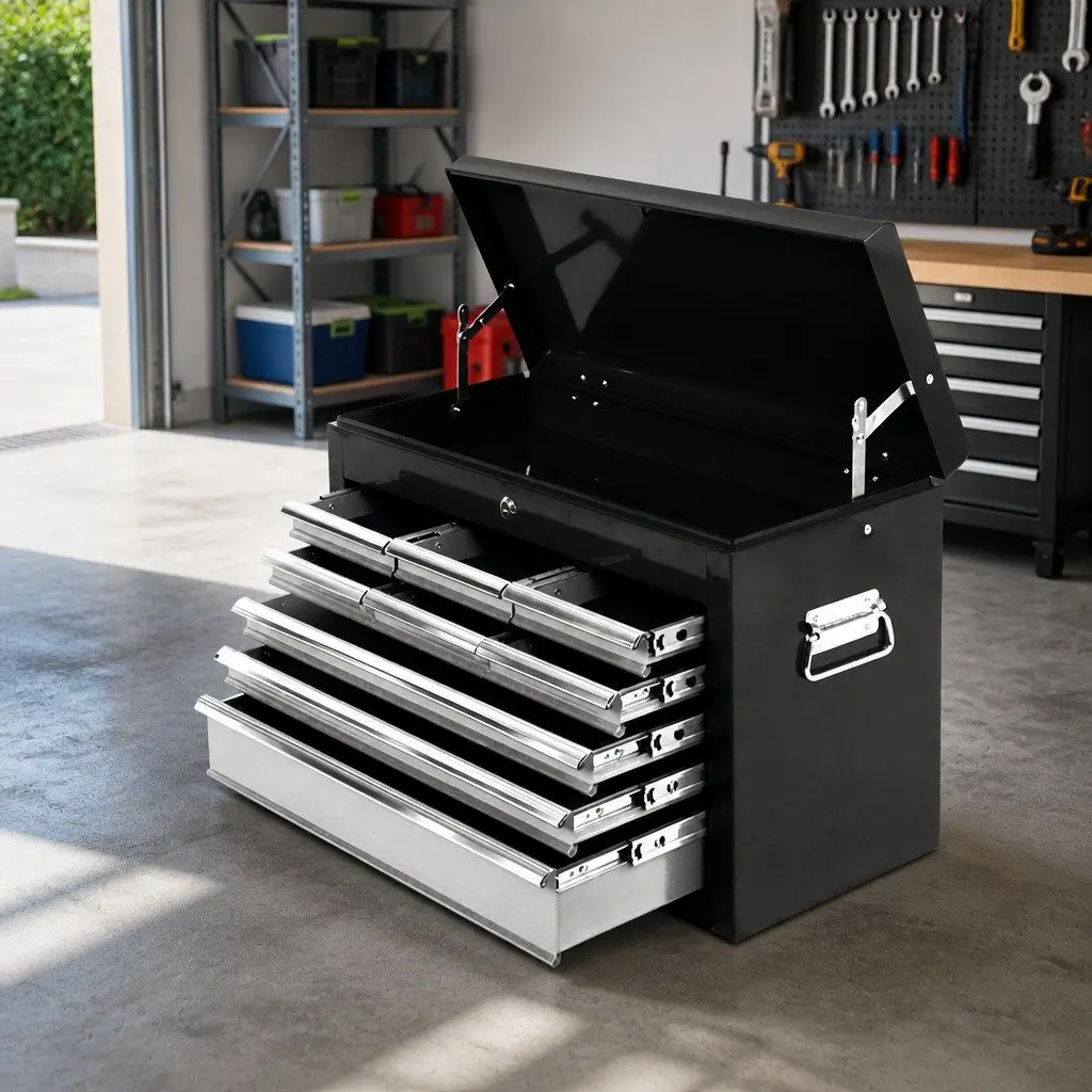 9 Drawer Tool Box Cabinet Chest Steel Black Grey 60cm W x 26cm D x 38cm H