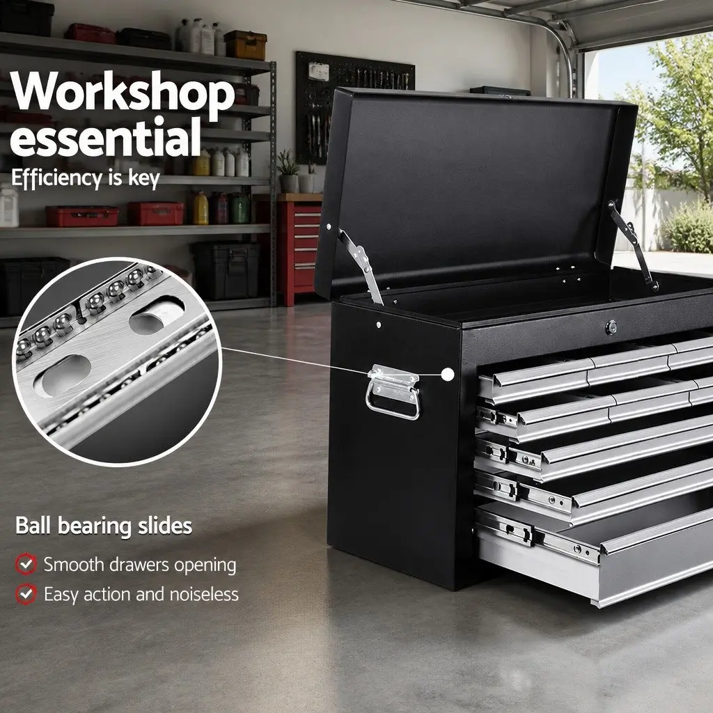9 Drawer Tool Box Cabinet Chest Steel Black Grey 60cm W x 26cm D x 38cm H