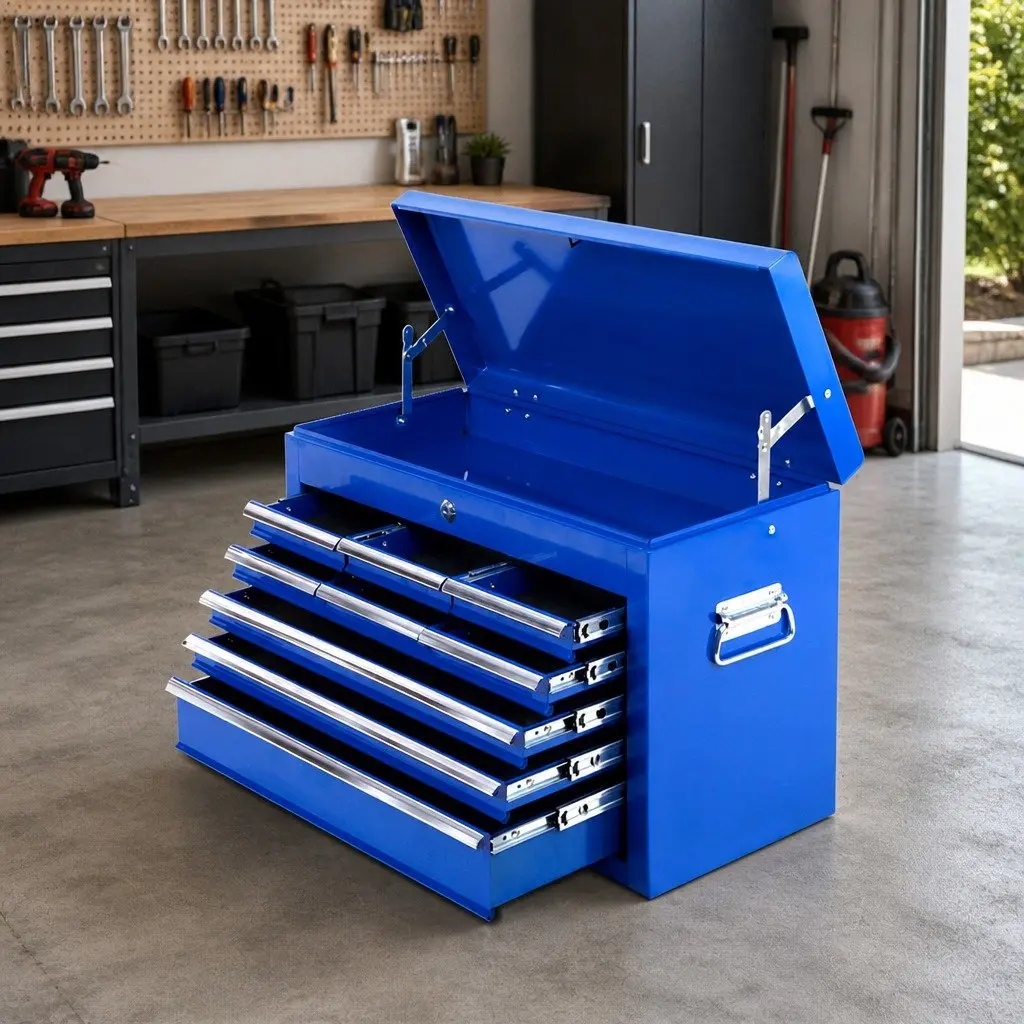 9 Drawer Tool Box Cabinet Storage Organiser Steel 60cm W x 26cm D x 38cm H Blue