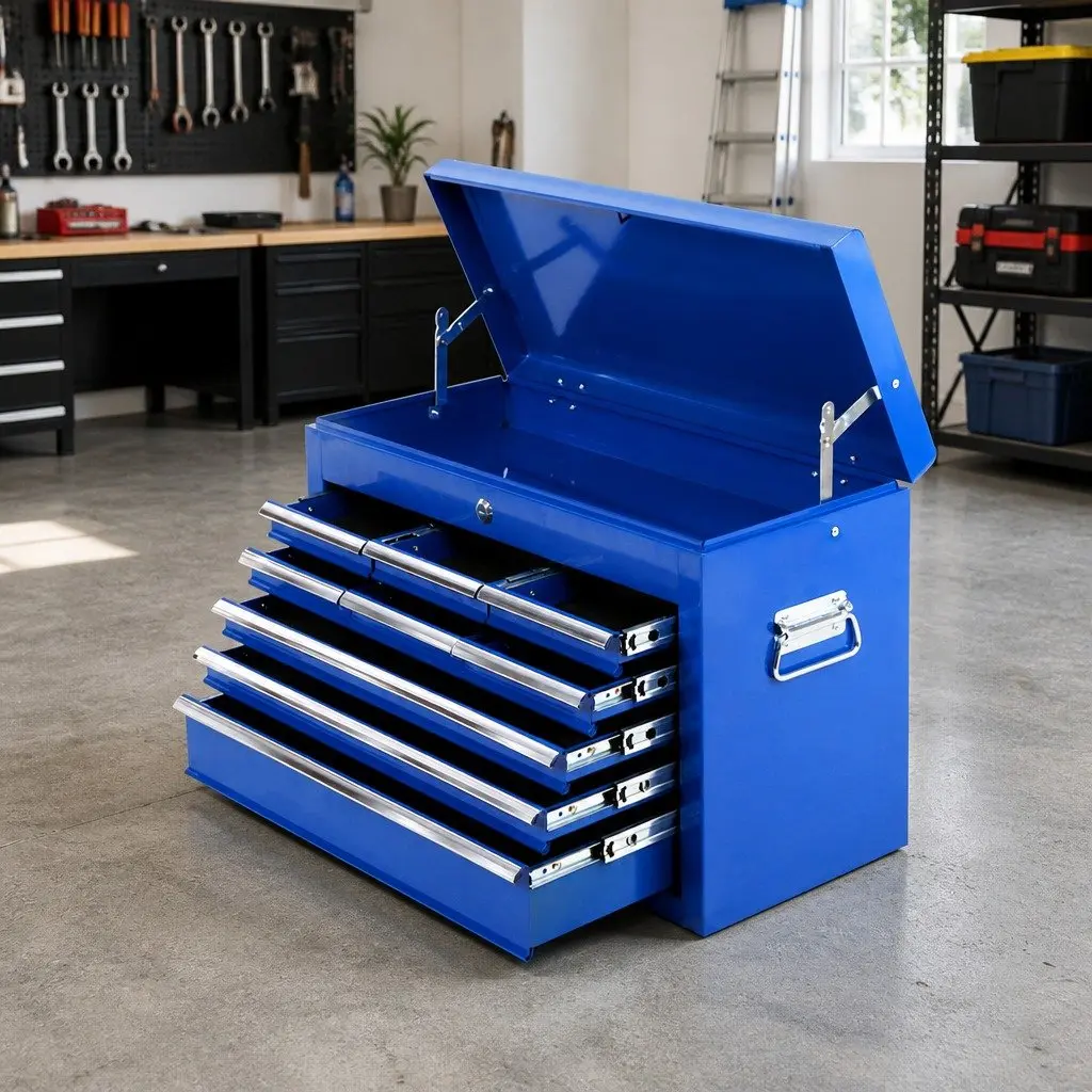 9 Drawer Tool Box Cabinet Storage Organiser Steel 60cm W x 26cm D x 38cm H Blue