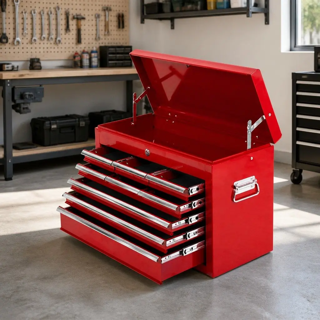 9 Piece Tool Storage Cabinet Steel Red Powder-Coated 60cm Wide 26cm Deep 38cm High
