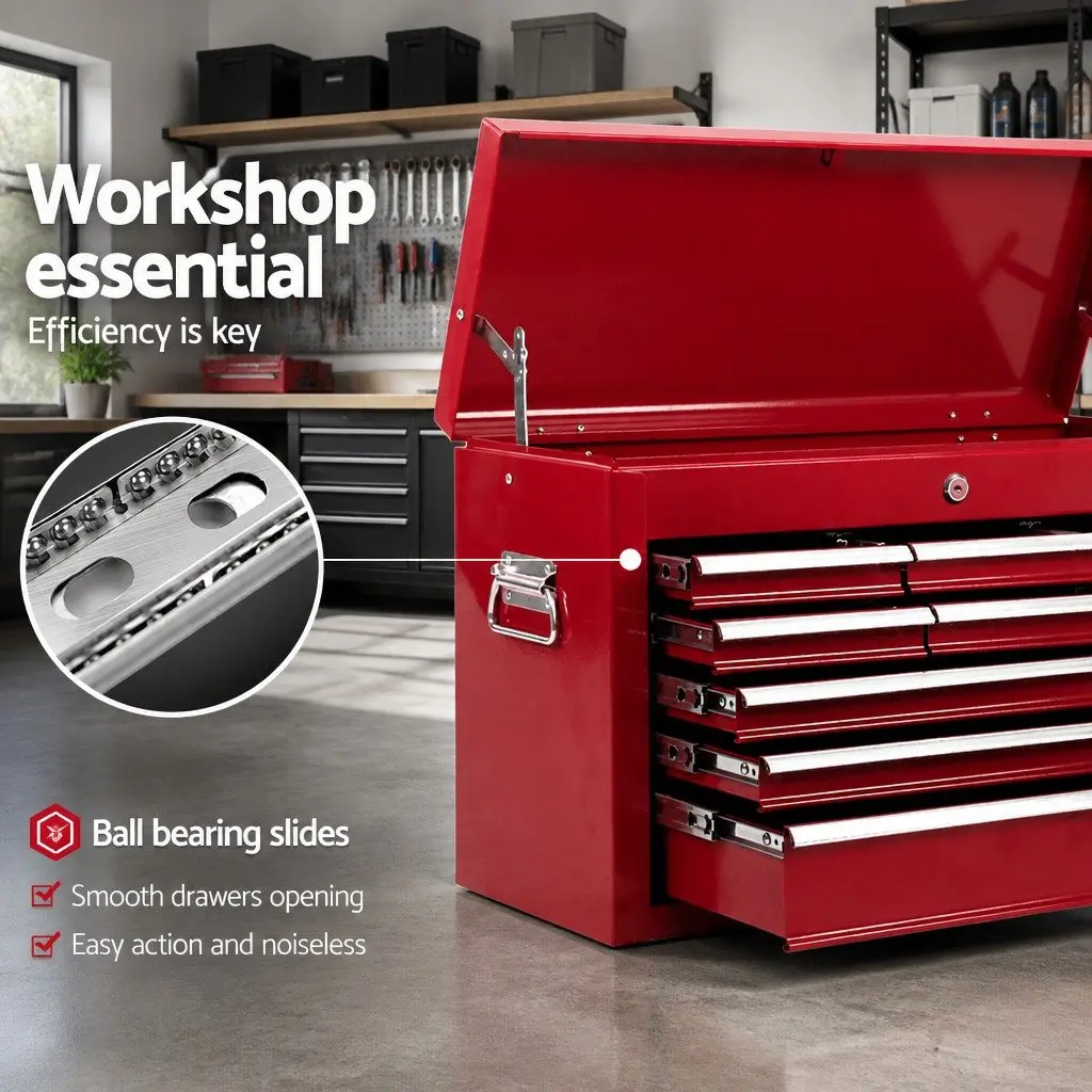 9 Piece Tool Storage Cabinet Steel Red Powder-Coated 60cm Wide 26cm Deep 38cm High