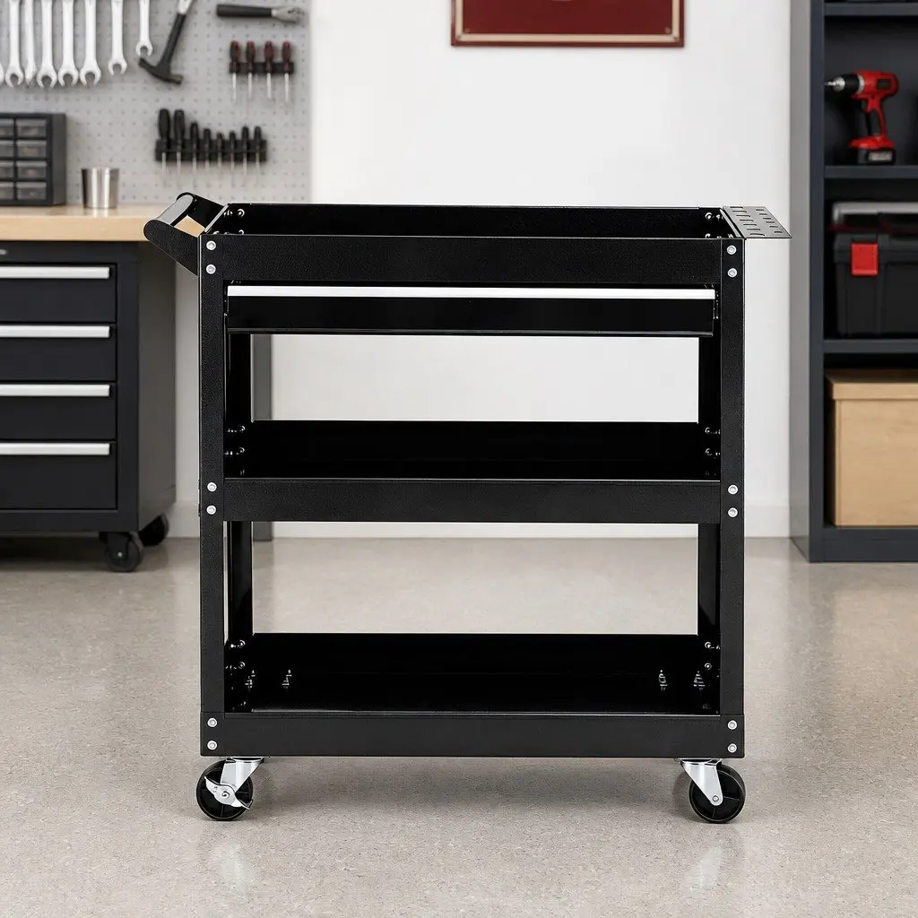Tool Trolley Cart Steel Rolling Cabinet with Drawers 83x78x35cm Black and Red