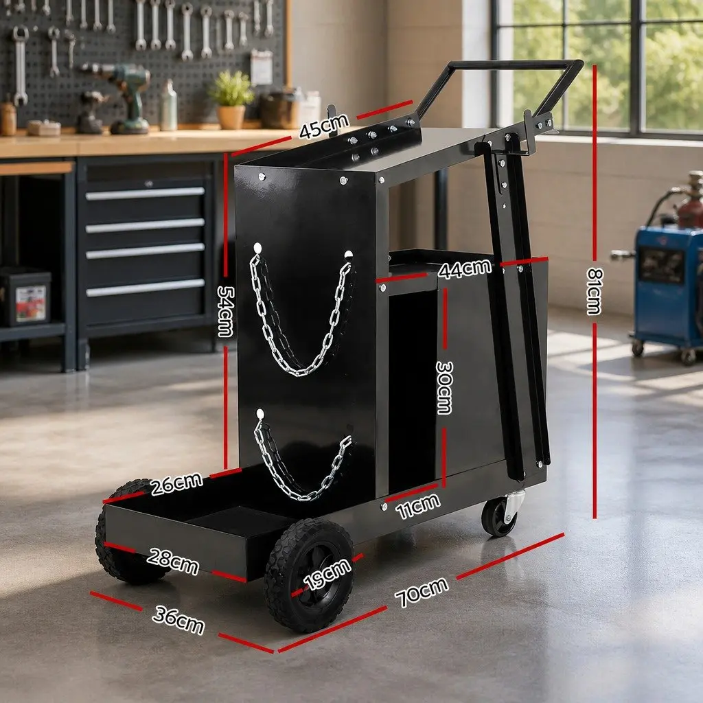 Welding Trolley Cart Steel 4 Drawer Black 70cm x 36cm x 81cm