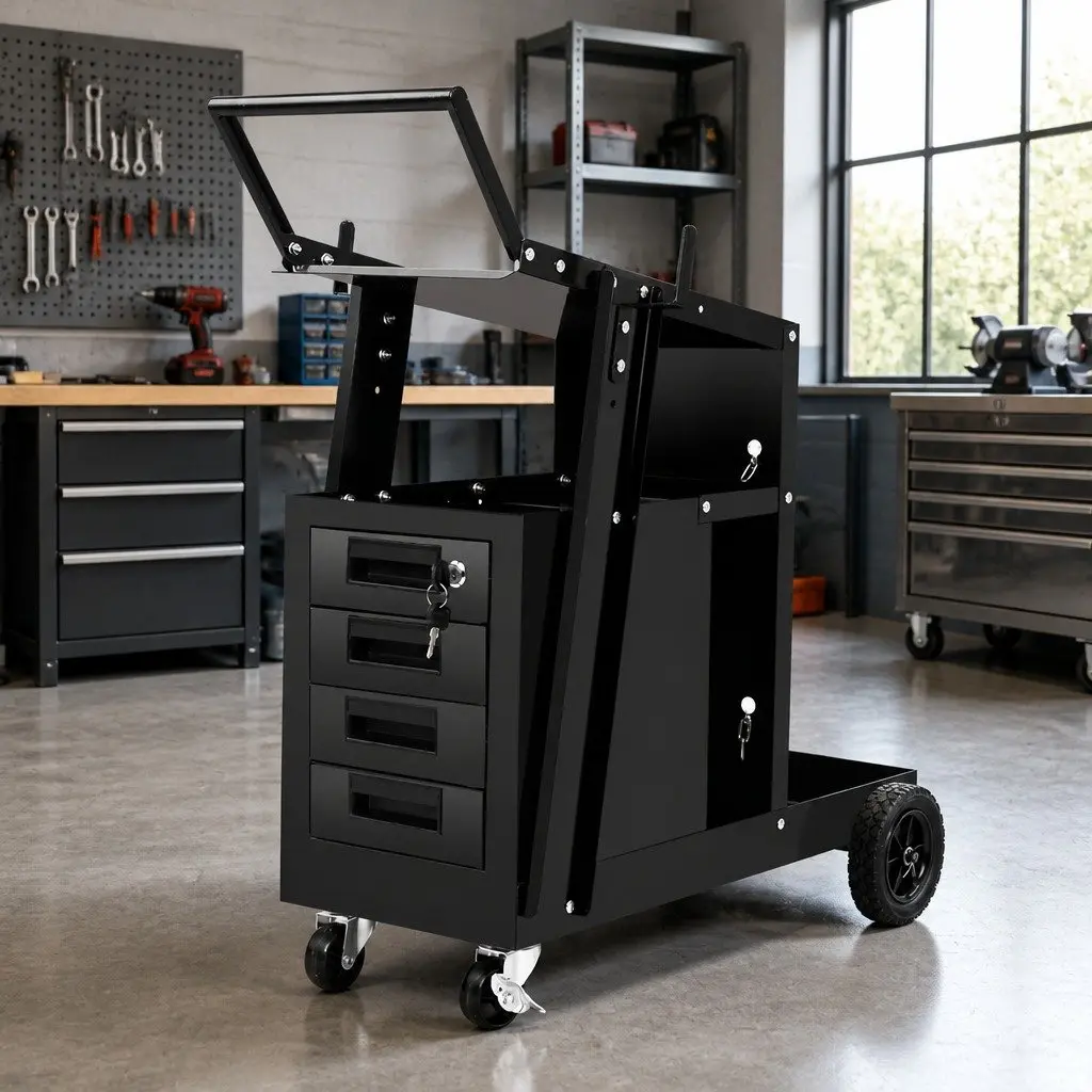 Welding Trolley Cart Steel 4 Drawer Black 70cm x 36cm x 81cm