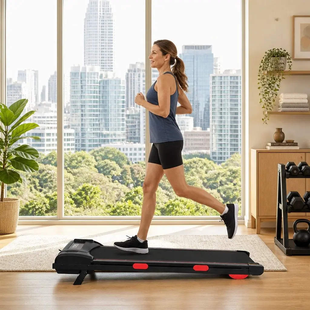 Walking Treadmill Manual Incline Home Gym Fitness Machine LED Display Bluetooth Black Red