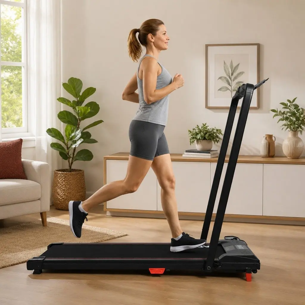 Walking Treadmill Home Gym Exercise Machine Foldable Steel Pipe Black Red 2.5HP 1-12 km/h LED Display