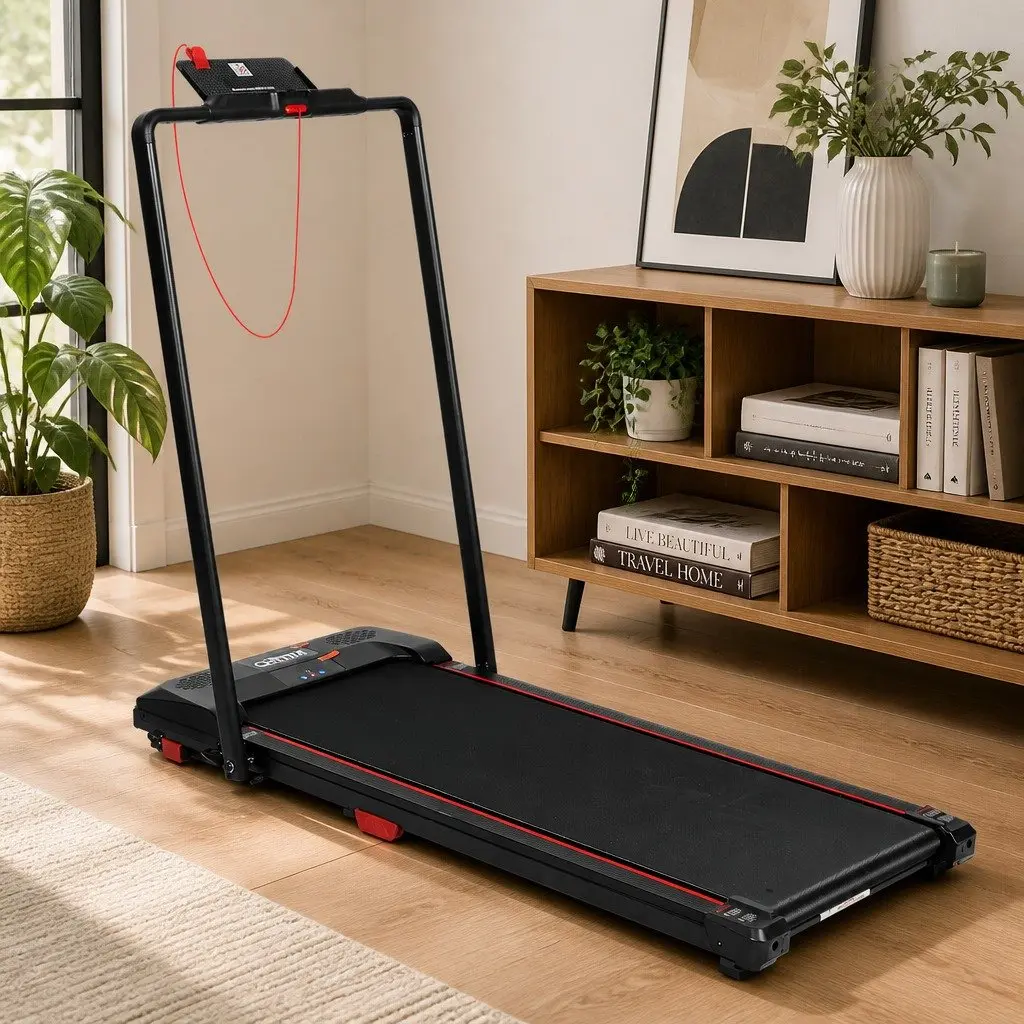 Walking Treadmill Home Gym Exercise Machine Foldable Steel Pipe Black Red 2.5HP 1-12 km/h LED Display