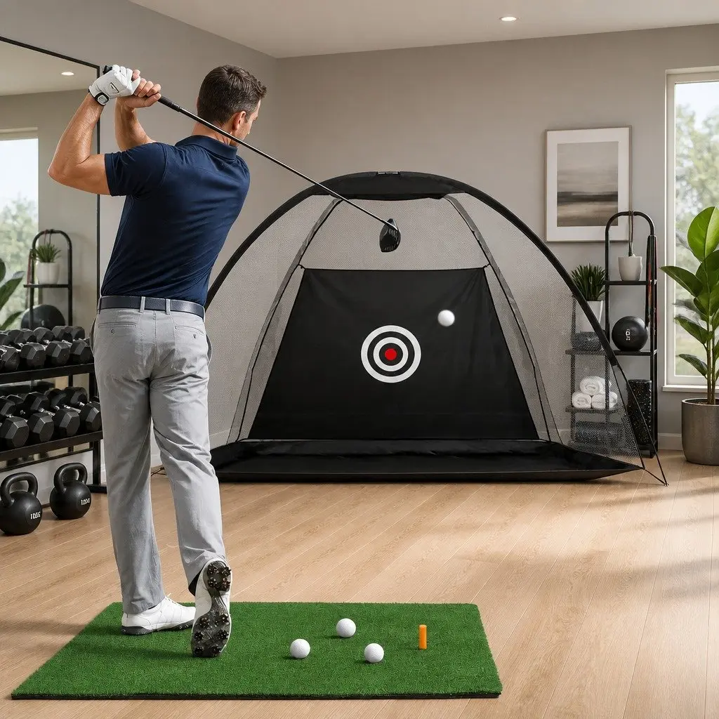 Golf Practice Net Training Mat Set Portable Indoor Outdoor 327 x 193 x 203 cm Black Green 80 x 60 cm