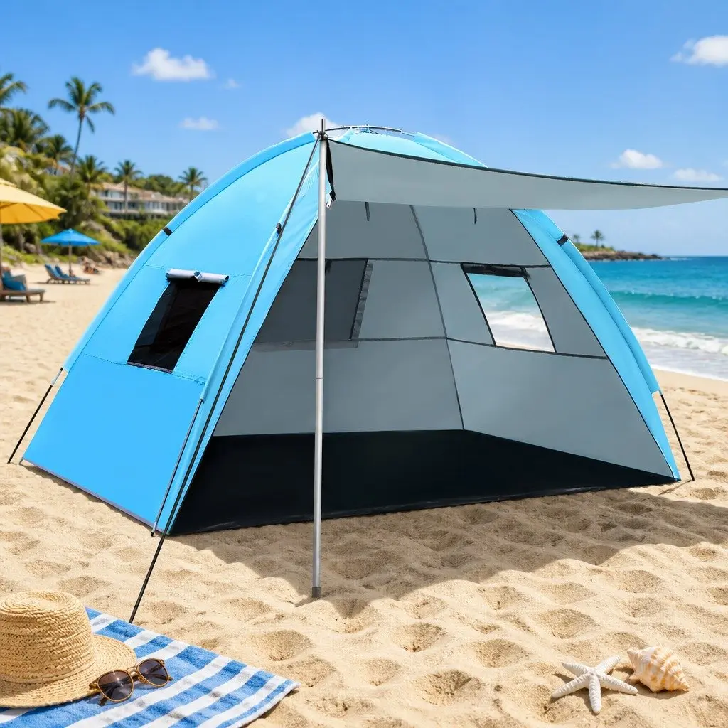 4 Person Camping Tent Double Layer Weather Resistant Portable Shelter Blue