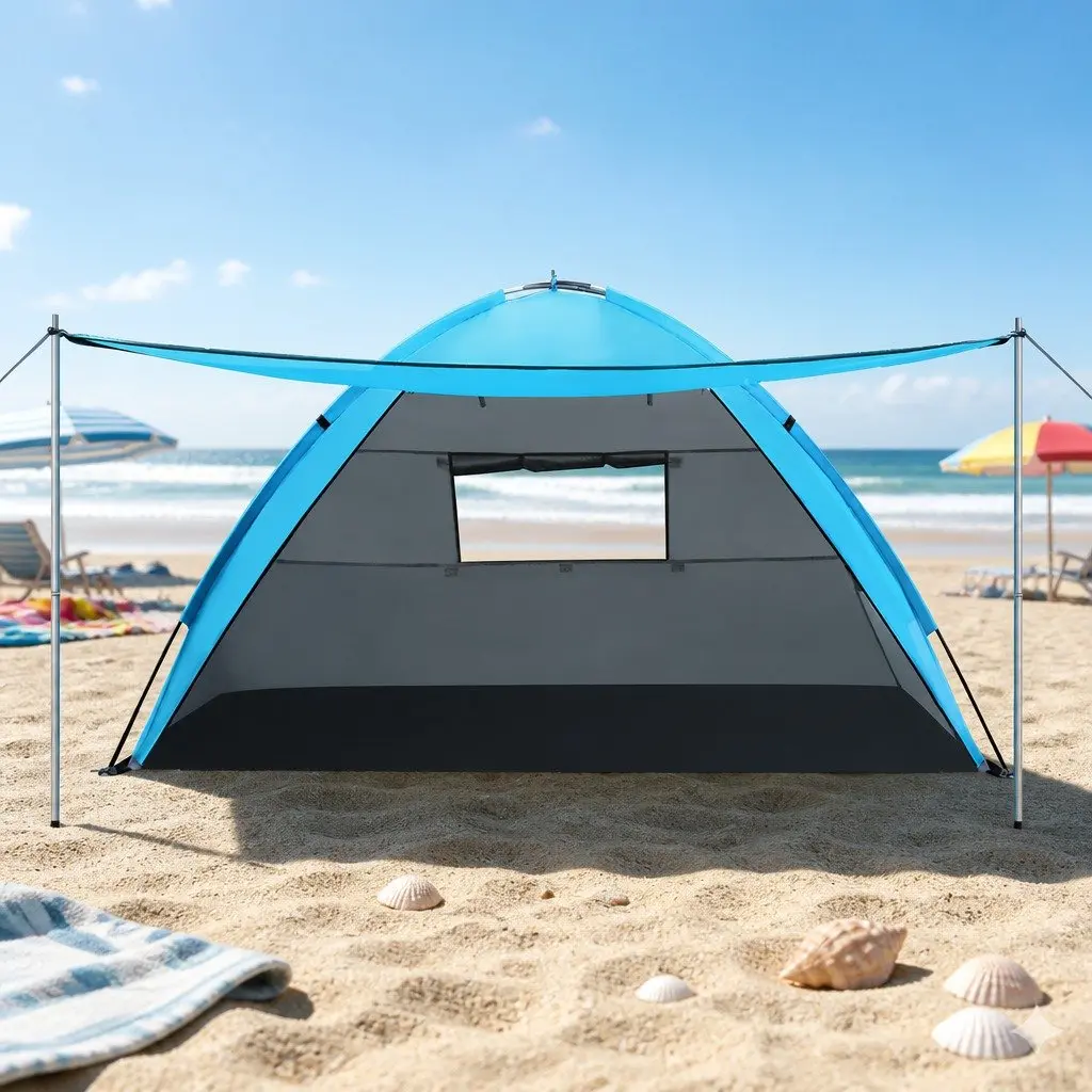 4 Person Camping Tent Double Layer Weather Resistant Portable Shelter Blue