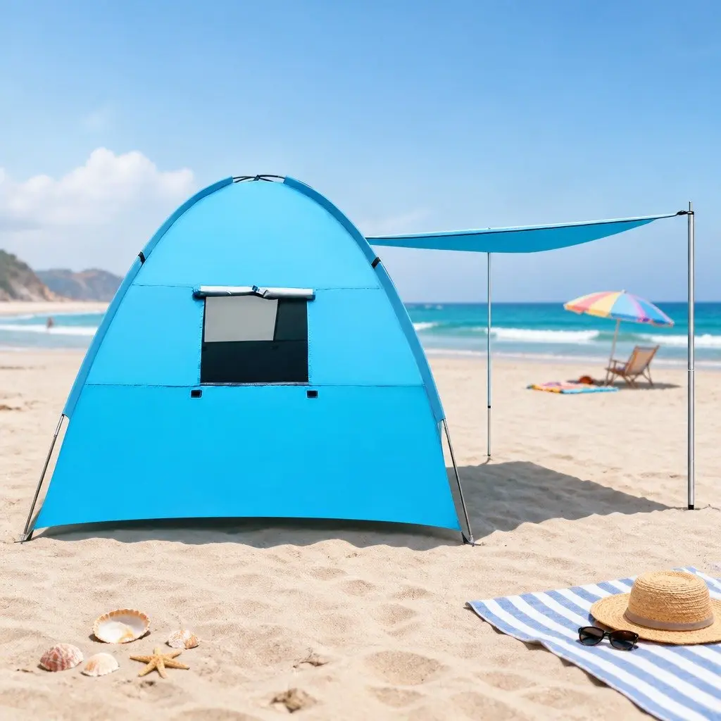 4 Person Camping Tent Double Layer Weather Resistant Portable Shelter Blue