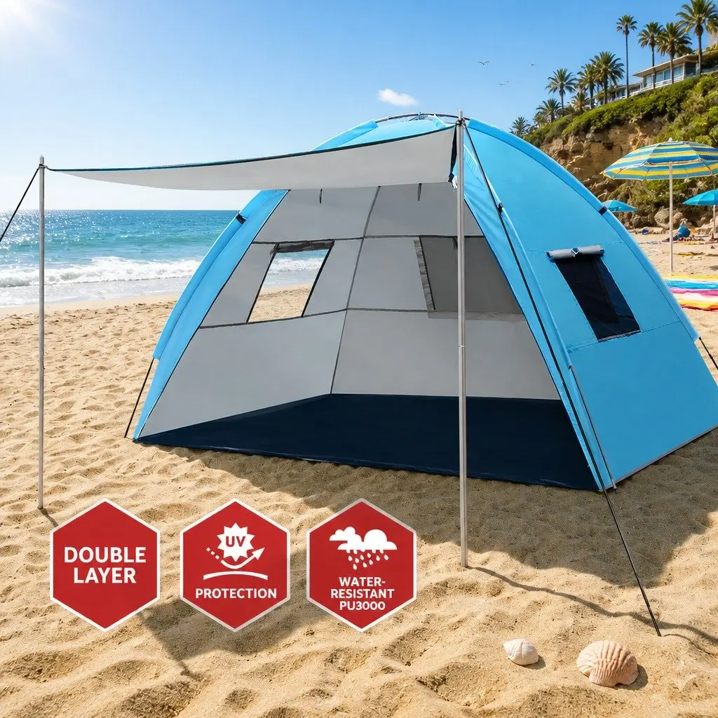 4 Person Camping Tent Double Layer Weather Resistant Portable Shelter Blue
