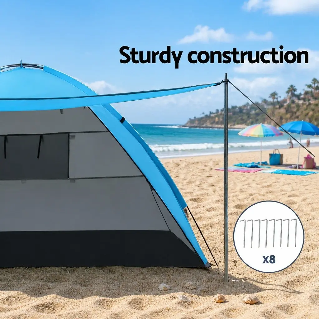 4 Person Camping Tent Double Layer Weather Resistant Portable Shelter Blue