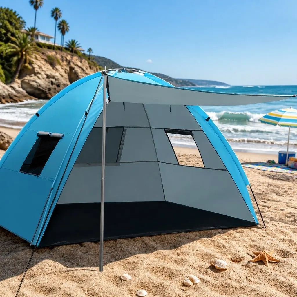 4 Person Camping Tent Double Layer Weather Resistant Portable Shelter Blue