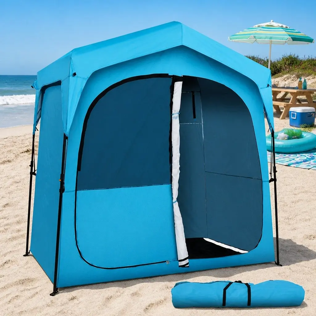 Double Camping Shower Toilet Tent Fast Set Up Outdoor Change Room Privacy