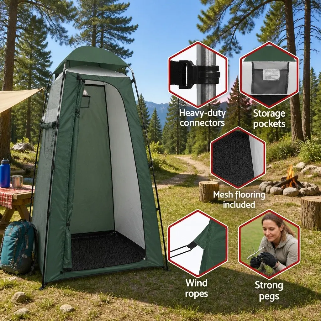 Double Portable Shower Toilet Tent Steel 224x114x212cm Green